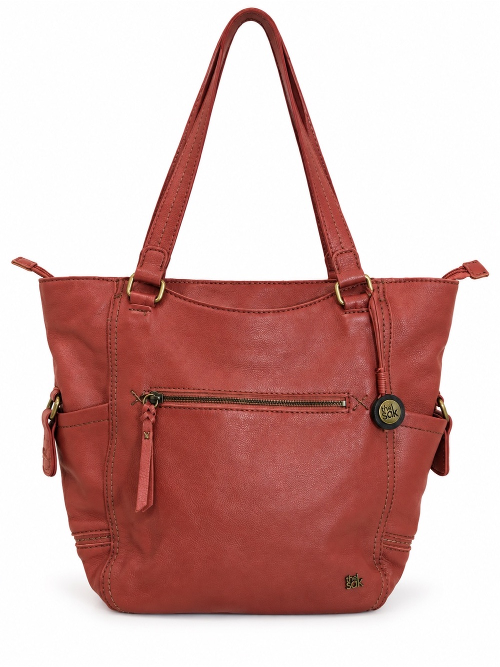The Sak Kendra Red Pebbled Leather Hobo Shoulder Bag Double Straps Charm